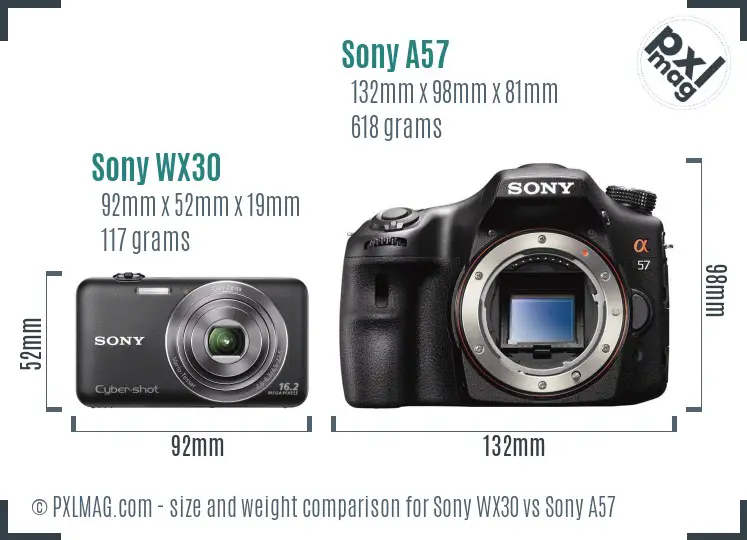 Sony WX30 vs Sony A57 size comparison