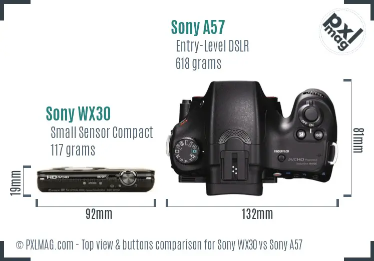 Sony WX30 vs Sony A57 top view buttons comparison