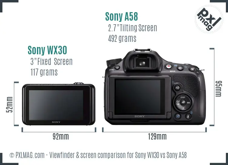 Sony WX30 vs Sony A58 Screen and Viewfinder comparison