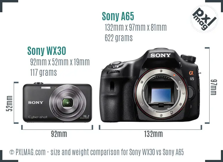 Sony WX30 vs Sony A65 size comparison