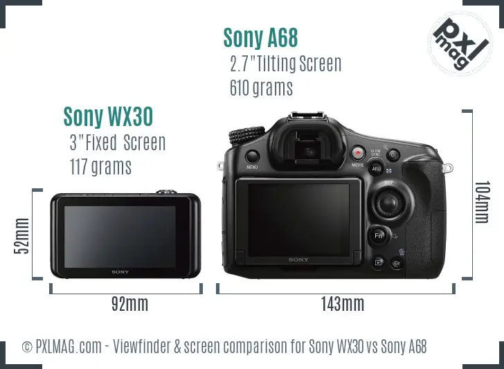 Sony WX30 vs Sony A68 Screen and Viewfinder comparison
