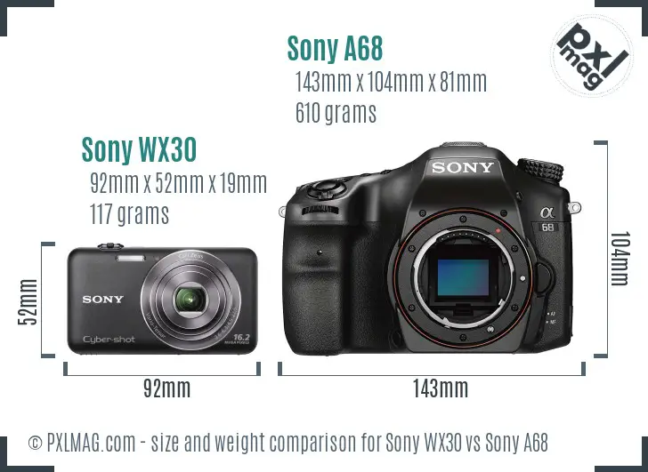 Sony WX30 vs Sony A68 size comparison