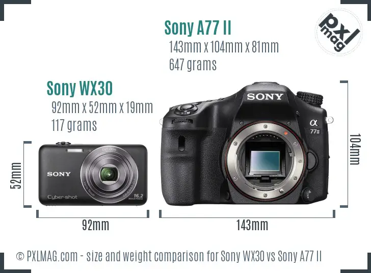 Sony WX30 vs Sony A77 II size comparison