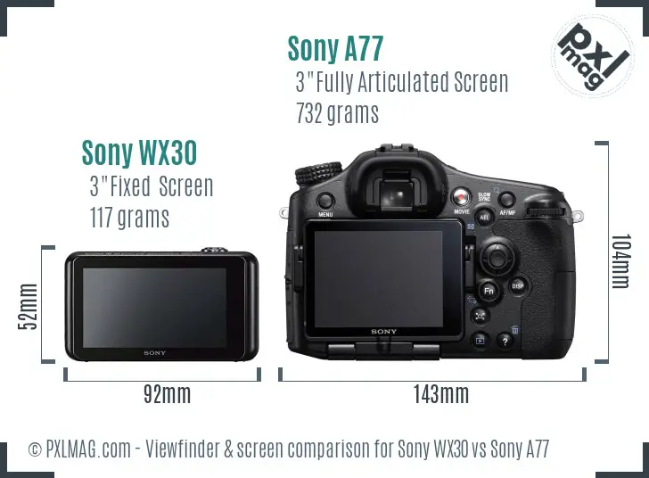 Sony WX30 vs Sony A77 Screen and Viewfinder comparison