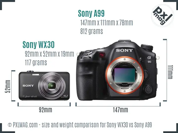 Sony WX30 vs Sony A99 size comparison