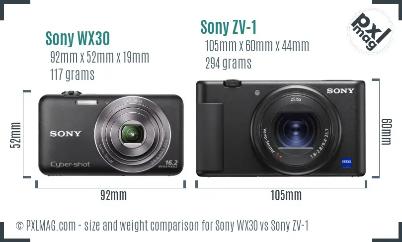 Sony WX30 vs Sony ZV-1 size comparison