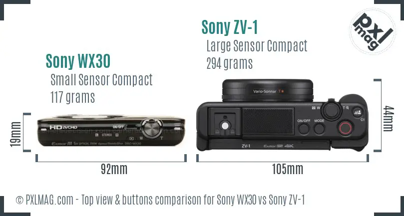 Sony WX30 vs Sony ZV-1 top view buttons comparison