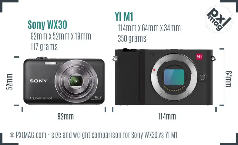 Sony WX30 vs YI M1 size comparison