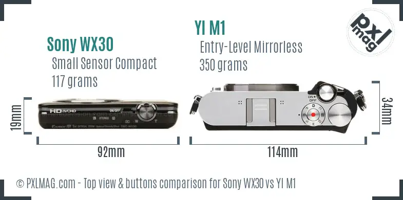 Sony WX30 vs YI M1 top view buttons comparison