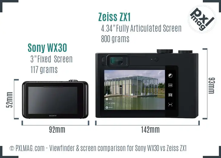 Sony WX30 vs Zeiss ZX1 Screen and Viewfinder comparison
