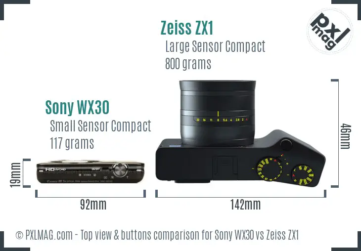 Sony WX30 vs Zeiss ZX1 top view buttons comparison