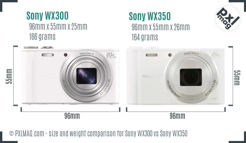 Sony WX300 vs Sony WX350 size comparison