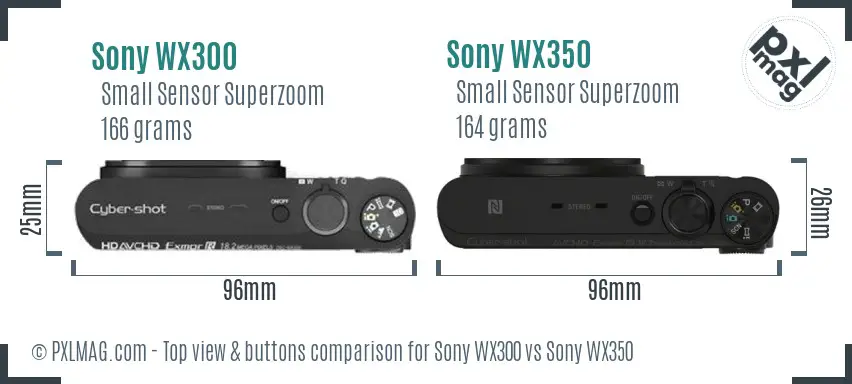 Sony WX300 vs Sony WX350 top view buttons comparison