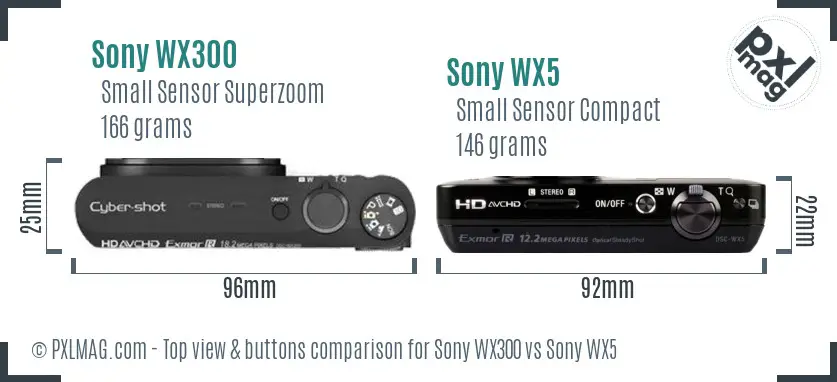 Sony WX300 vs Sony WX5 top view buttons comparison