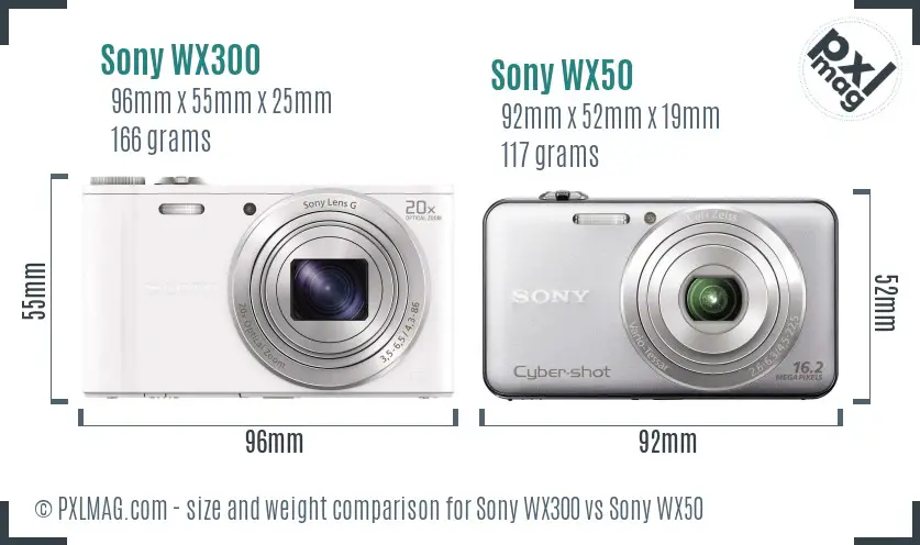Sony WX300 vs Sony WX50 size comparison