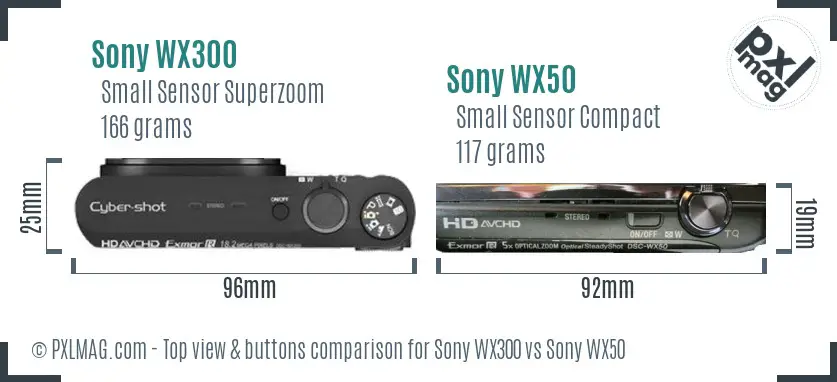 Sony WX300 vs Sony WX50 top view buttons comparison