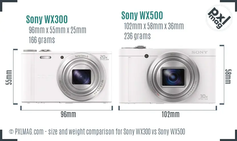 Sony WX300 vs Sony WX500 size comparison