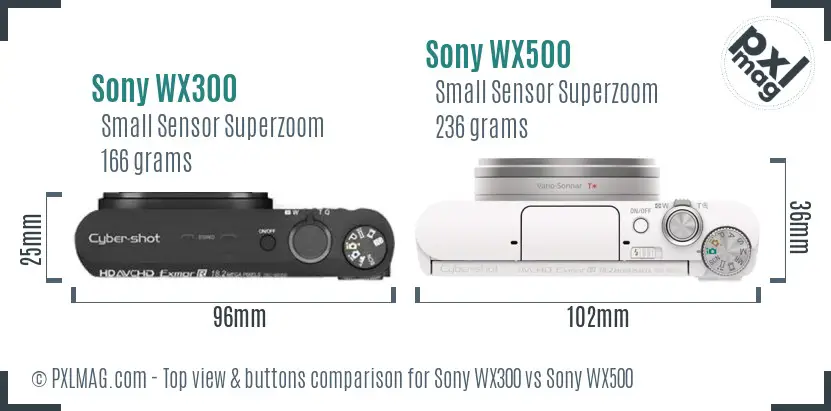 Sony WX300 vs Sony WX500 top view buttons comparison