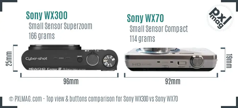 Sony WX300 vs Sony WX70 top view buttons comparison