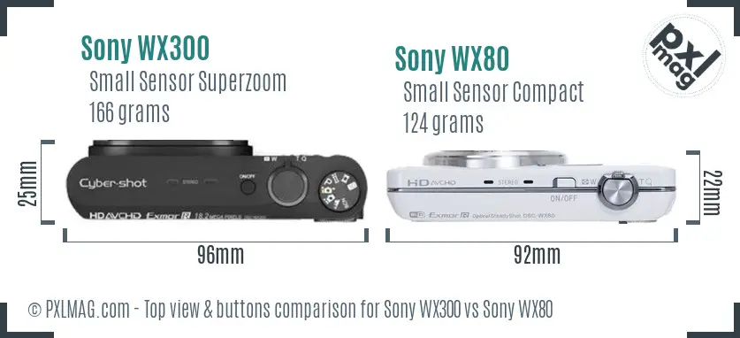 Sony WX300 vs Sony WX80 top view buttons comparison