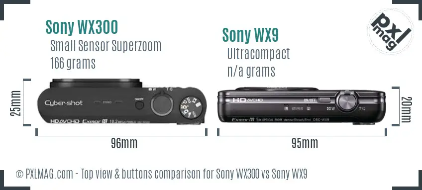 Sony WX300 vs Sony WX9 top view buttons comparison
