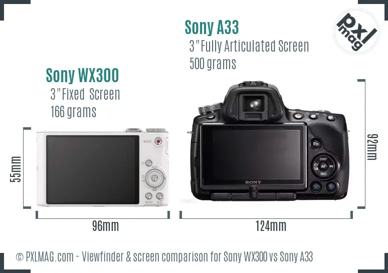 Sony WX300 vs Sony A33 Screen and Viewfinder comparison
