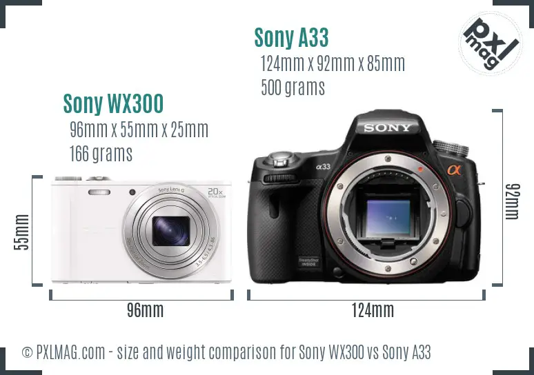 Sony WX300 vs Sony A33 size comparison