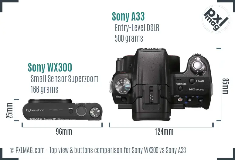 Sony WX300 vs Sony A33 top view buttons comparison