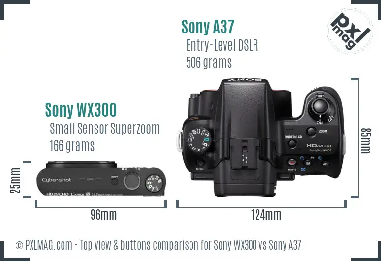 Sony WX300 vs Sony A37 top view buttons comparison
