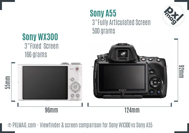 Sony WX300 vs Sony A55 Screen and Viewfinder comparison
