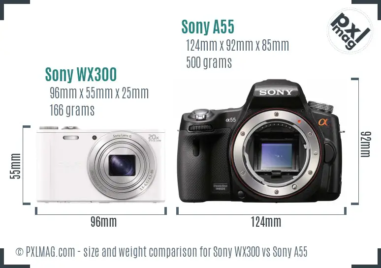 Sony WX300 vs Sony A55 size comparison