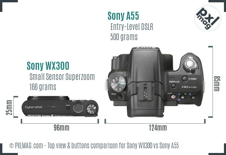 Sony WX300 vs Sony A55 top view buttons comparison
