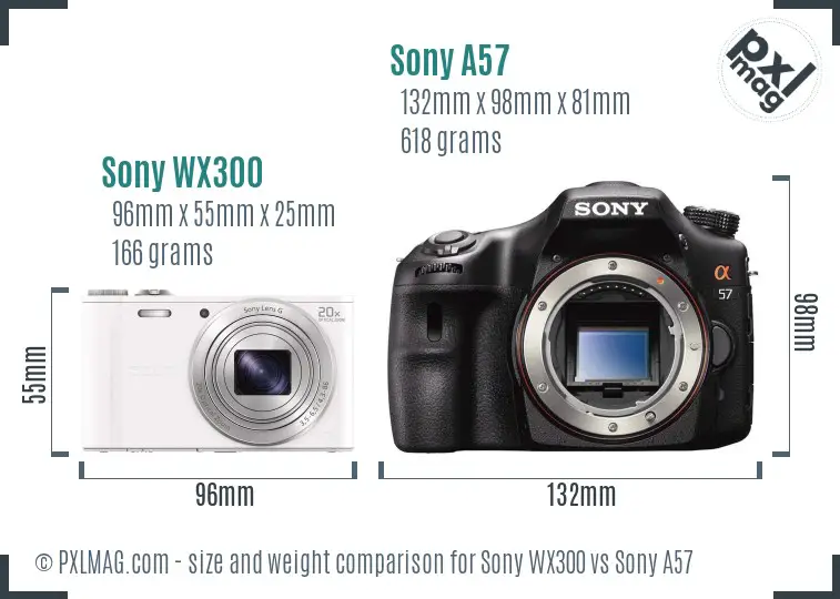 Sony WX300 vs Sony A57 size comparison