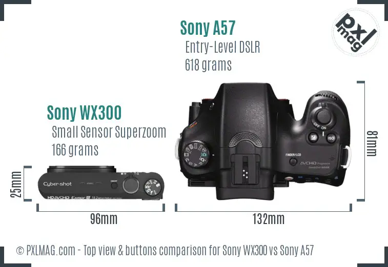 Sony WX300 vs Sony A57 top view buttons comparison
