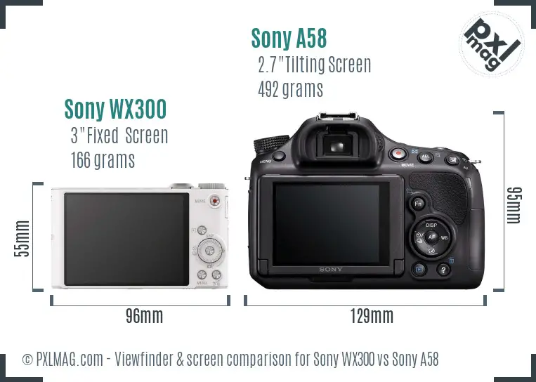 Sony WX300 vs Sony A58 Screen and Viewfinder comparison