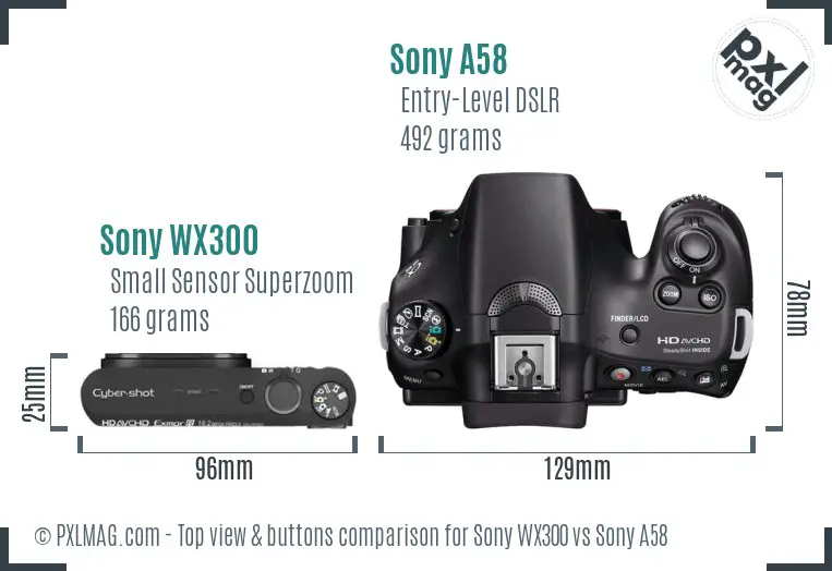 Sony WX300 vs Sony A58 top view buttons comparison