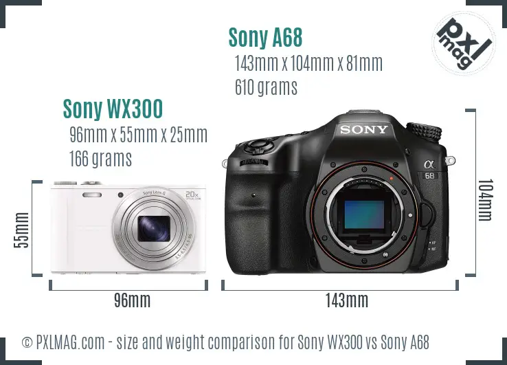 Sony WX300 vs Sony A68 size comparison