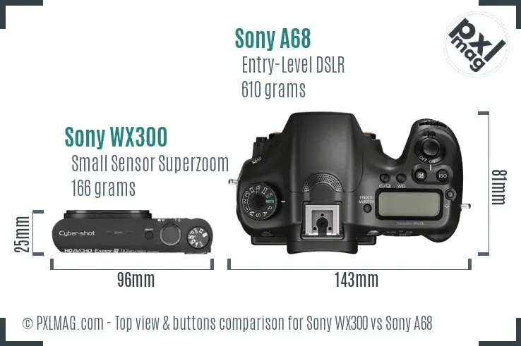 Sony WX300 vs Sony A68 top view buttons comparison