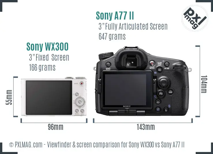 Sony WX300 vs Sony A77 II Screen and Viewfinder comparison
