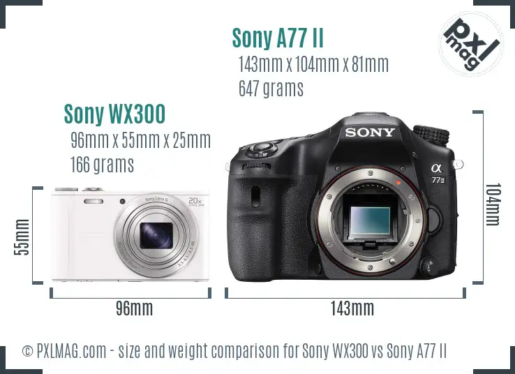 Sony WX300 vs Sony A77 II size comparison