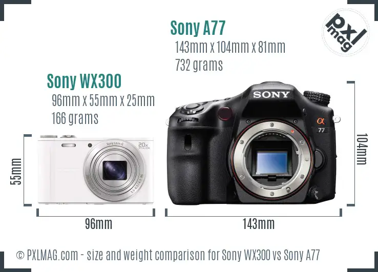Sony WX300 vs Sony A77 size comparison