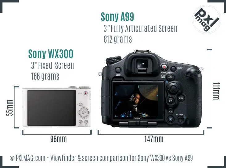 Sony WX300 vs Sony A99 Screen and Viewfinder comparison