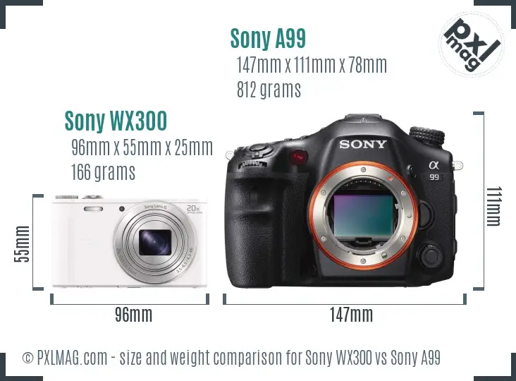 Sony WX300 vs Sony A99 size comparison