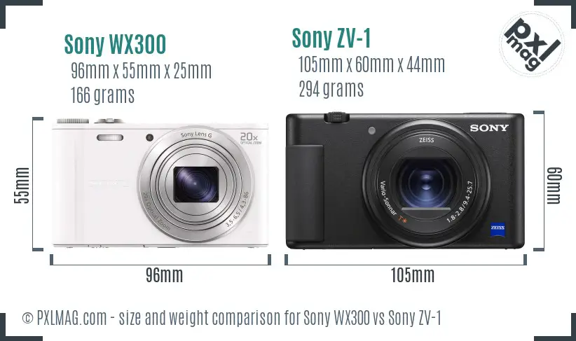Sony WX300 vs Sony ZV-1 size comparison