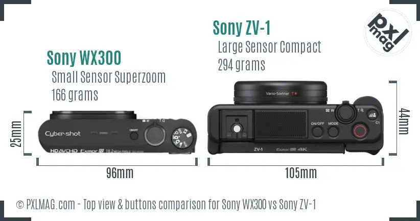 Sony WX300 vs Sony ZV-1 top view buttons comparison