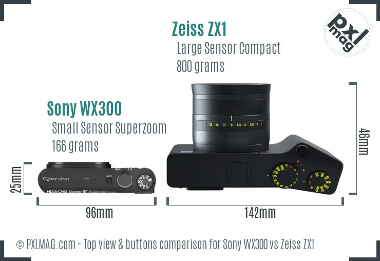 Sony WX300 vs Zeiss ZX1 top view buttons comparison