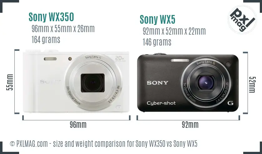 Sony WX350 vs Sony WX5 size comparison