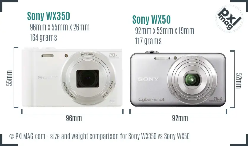 Sony WX350 vs Sony WX50 size comparison