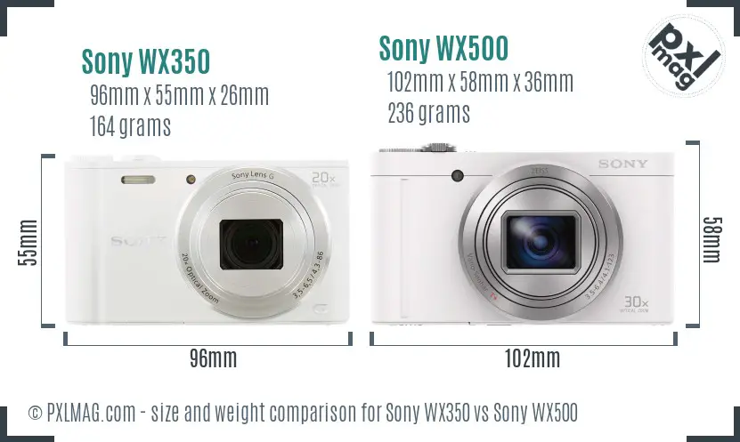 Sony WX350 vs Sony WX500 size comparison