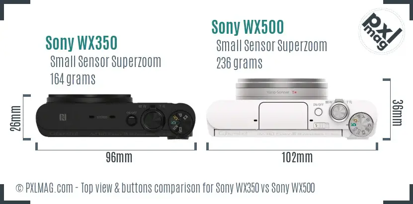 Sony WX350 vs Sony WX500 top view buttons comparison